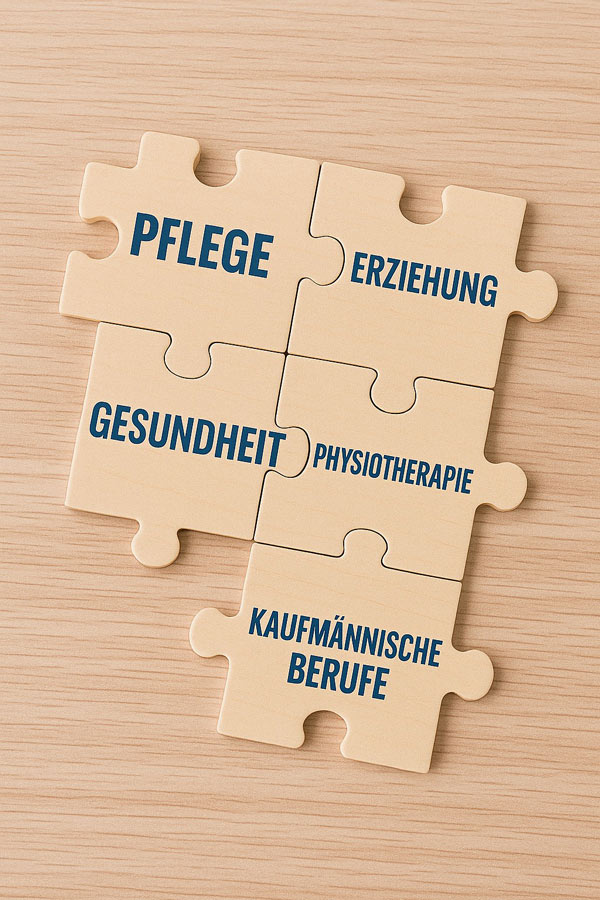 Jedes Berufsfeld ist ein Puzzleteil: Pflege, Erziehung, Gesundheit, Physiotherapie, Kaufmännische Berufe